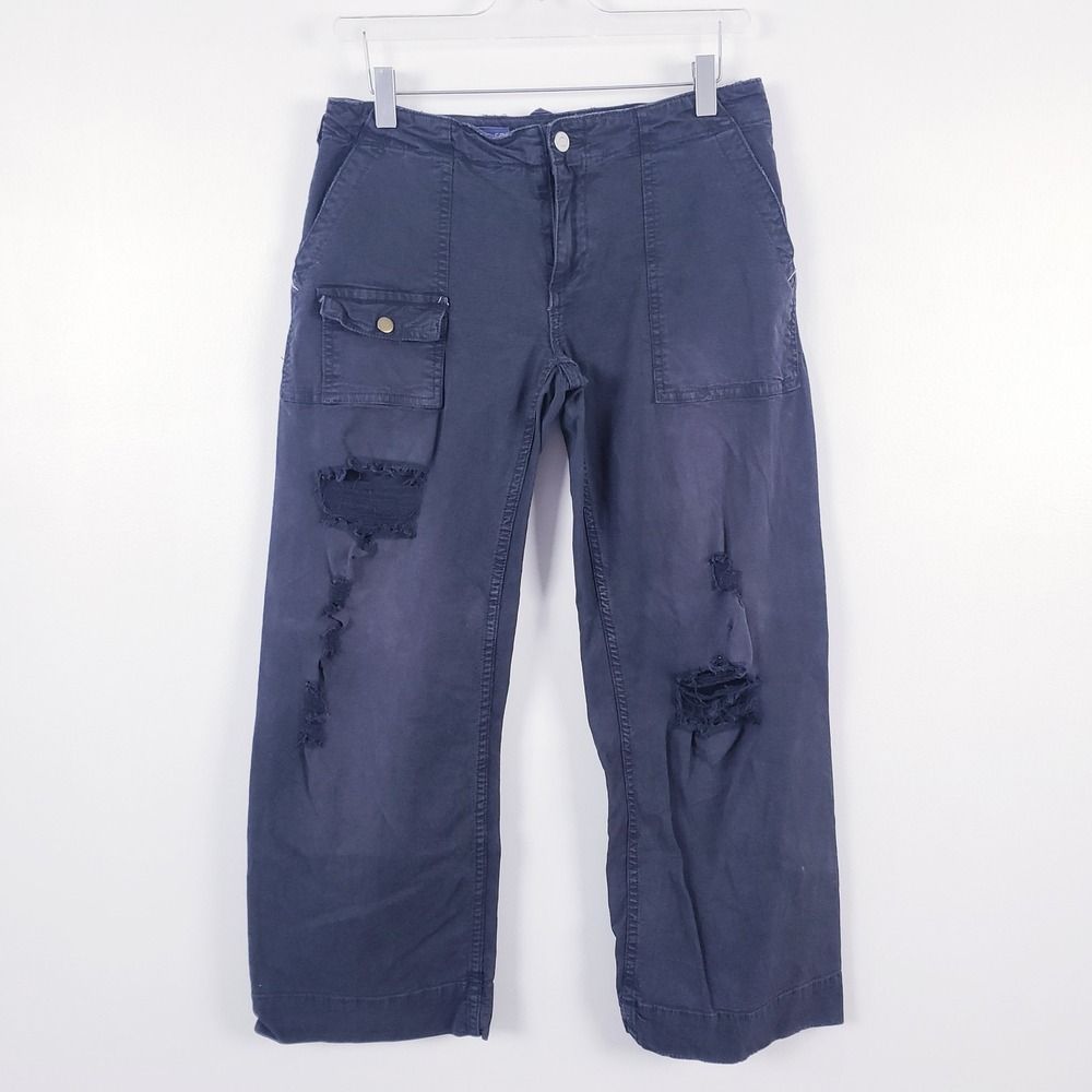Anthropologie Pilcro Cargo Low Rise Distressed Snap Pocket Carpenter Black 25